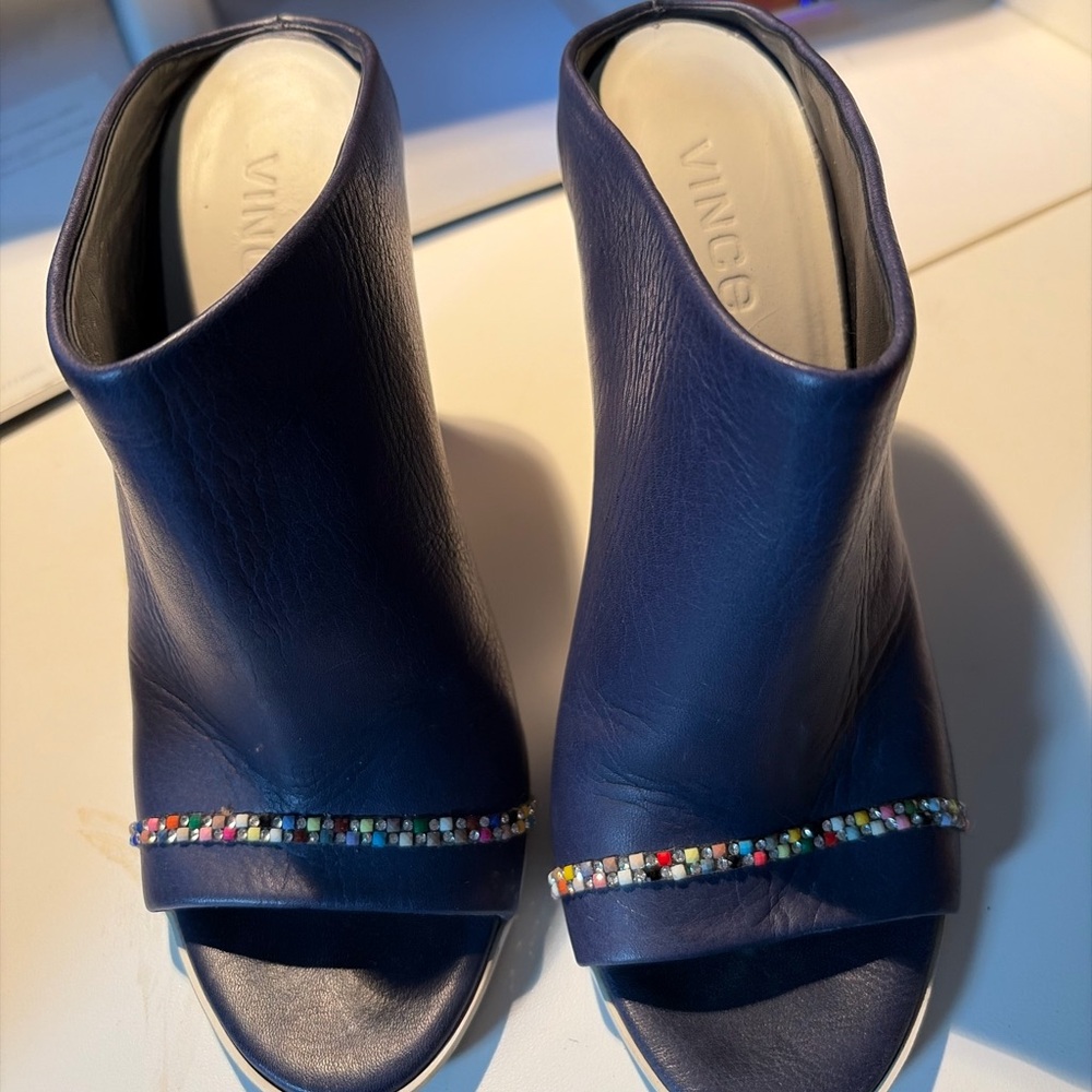 Vince Navy Mules with Colorful Beaded Strap MADE IN ITALY